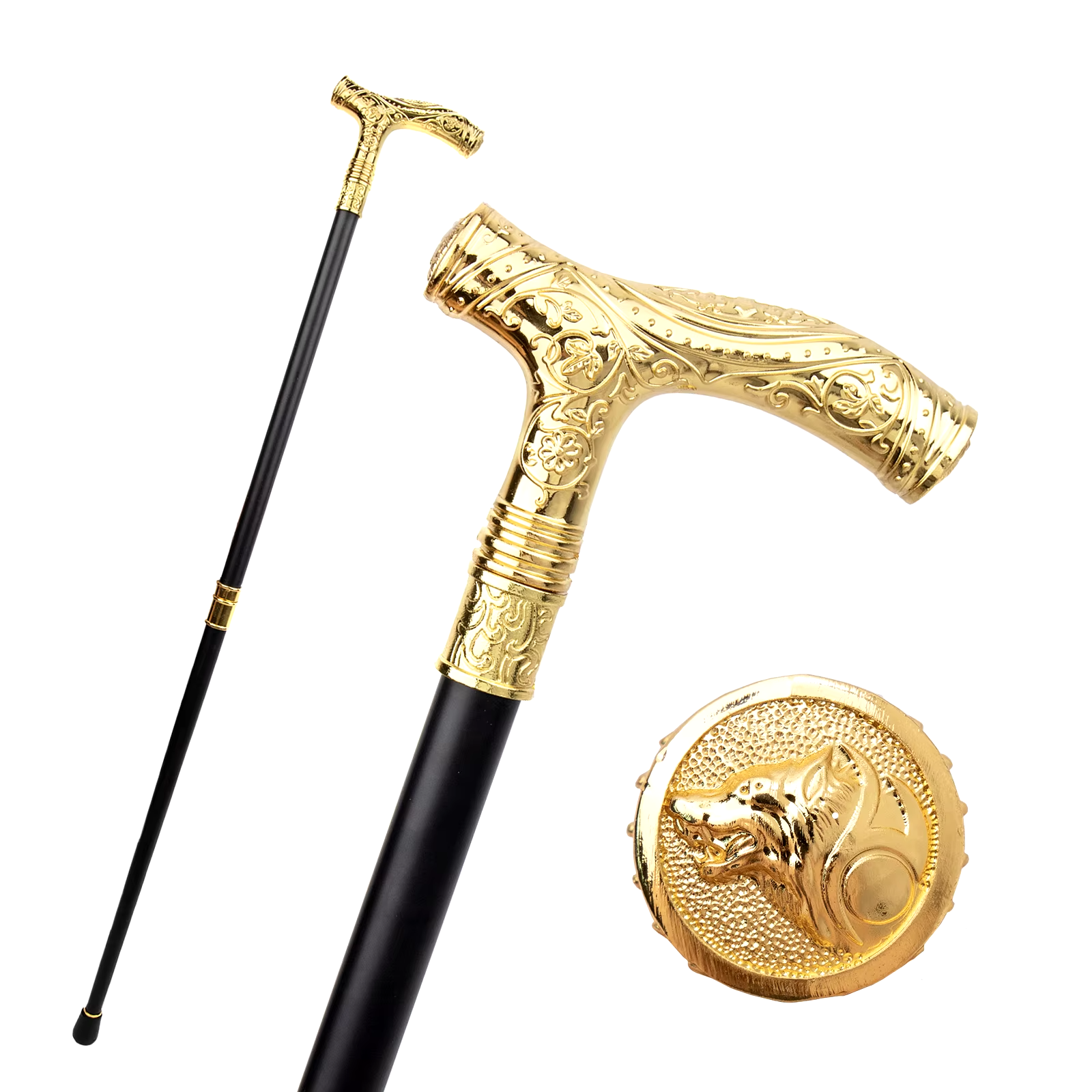 Golden Wolf Head Decorative Walking Cane